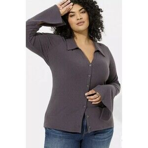 NWT Torrid Super Soft Rib Button Front Top 3X Long Sleeve